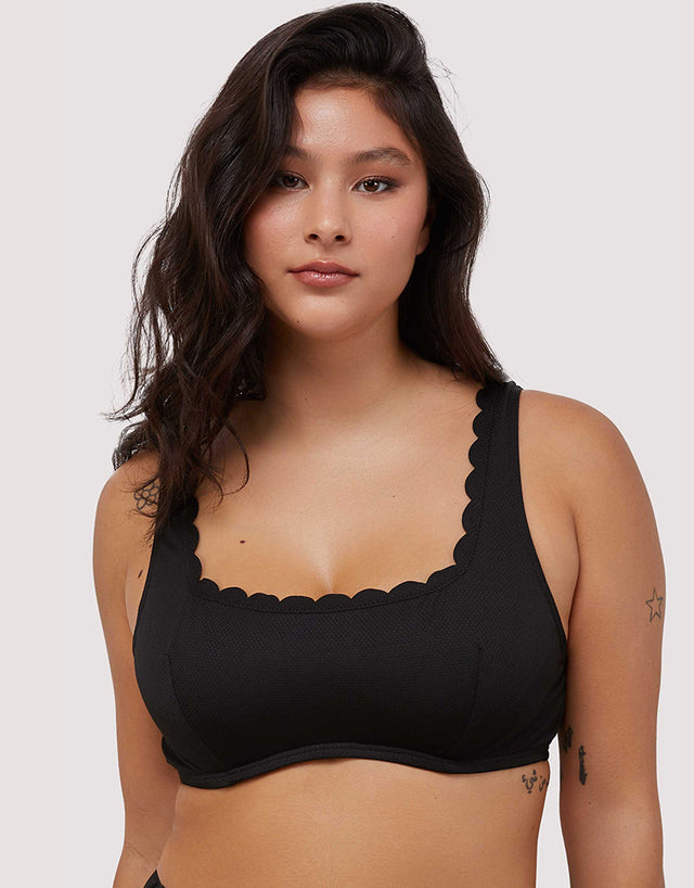 Peek & Beau Sophia Scallop Crop Bikini Top Black