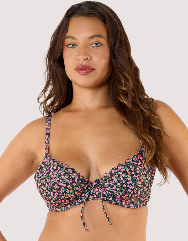 Peek & Beau Vera Scallop Plunge Bikini Top Ditsy Floral Print