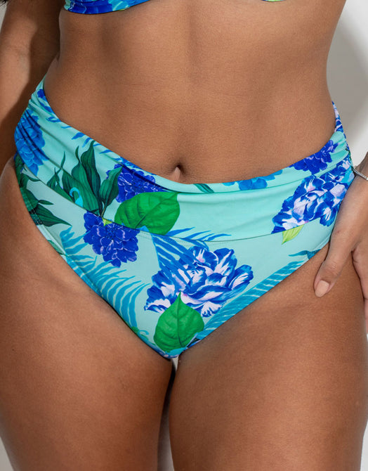 Pour Moi Free Spirit Fold Over Bikini Brief Aqua Tropical Print