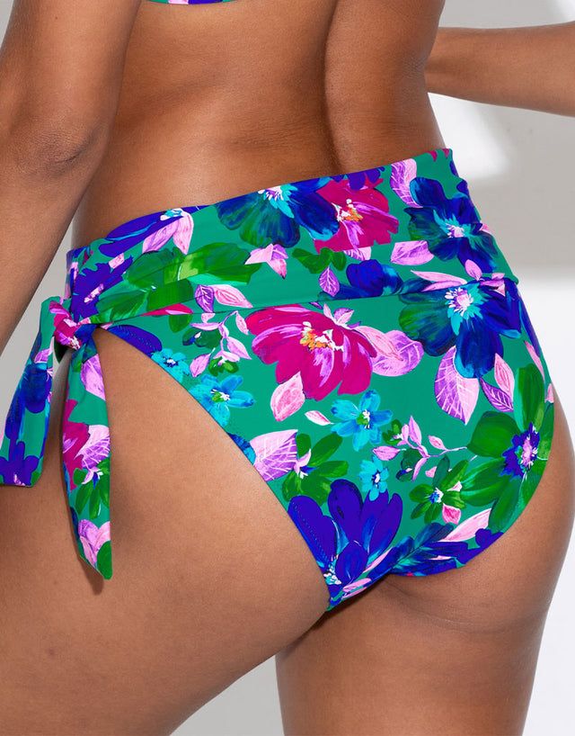 Pour Moi Getaway Fold Over Bikini Brief Green Floral Print