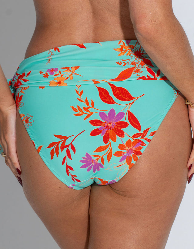 Pour Moi Heatwave Fold Over Bikini Brief Aqua Blue/Orange Print