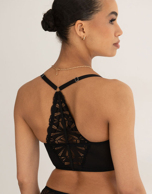 Pour Moi New Romance Front Fastening Longline Plunge Bra Black/Rose Pink
