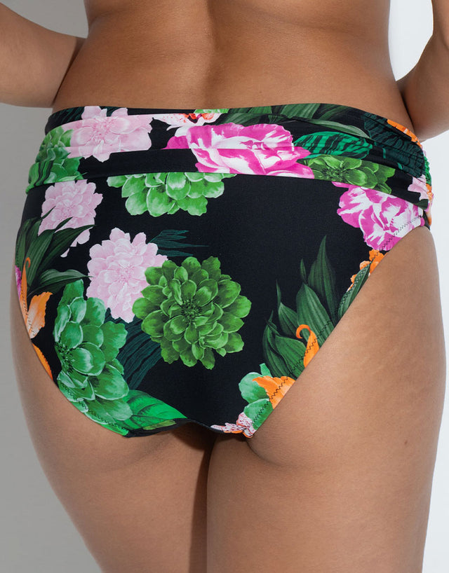 Pour Moi Palermo Fold Over Bikini Brief Black/Green/Pink Print