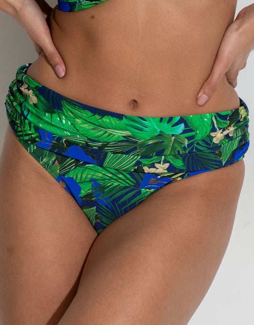 Pour Moi Palermo Fold Over Bikini Brief Navy Fern Print