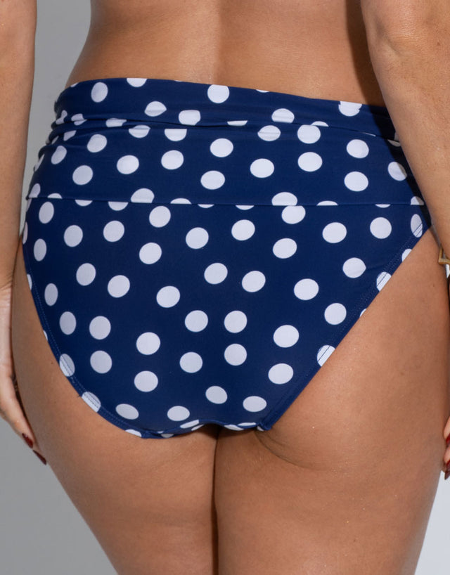 Pour Moi Santa Monica Fold Over Bikini Brief Navy Blue/White Spot