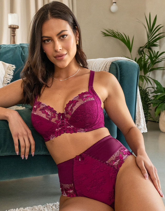 Pour Moi Sofia Lace Embroidered Side Support Bra Berry/Pink