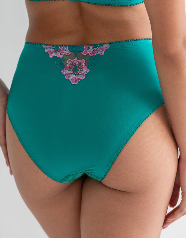 Pour Moi Sofia Lace Embroidered Deep Brief Green/Pink