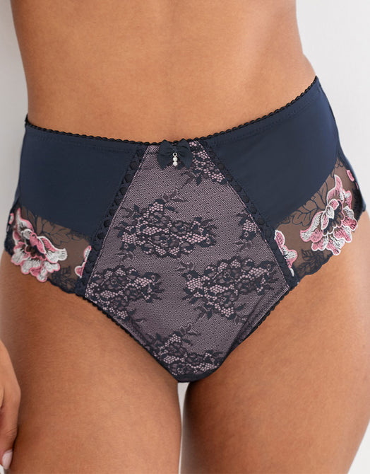 Pour Moi Sofia Lace Embroidered Deep Brief Midnight Blue/Rose Pink