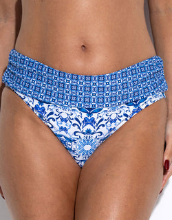 Pour Moi St Lucia Fold Over Bikini Brief Blue/White Print