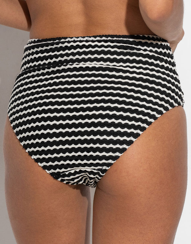 Pour Moi Sun City Crochet High Waist Bikini Brief Black/White Stripe