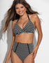 Pour Moi Sun City Crochet High Waist Bikini Brief Black/White Stripe