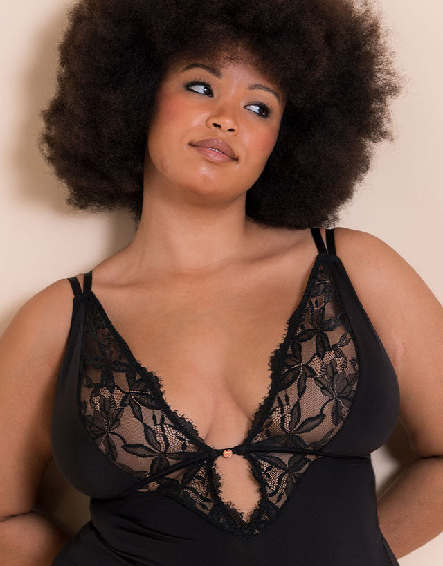 Scantilly Embrace Stretch Lace Teddy Black