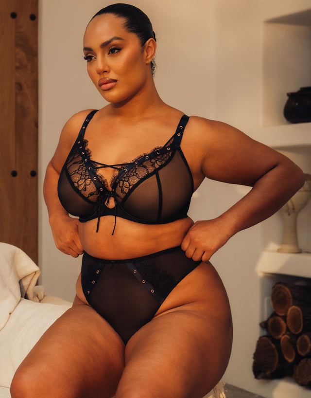 Scantilly Laced Up Plunge Bra Black