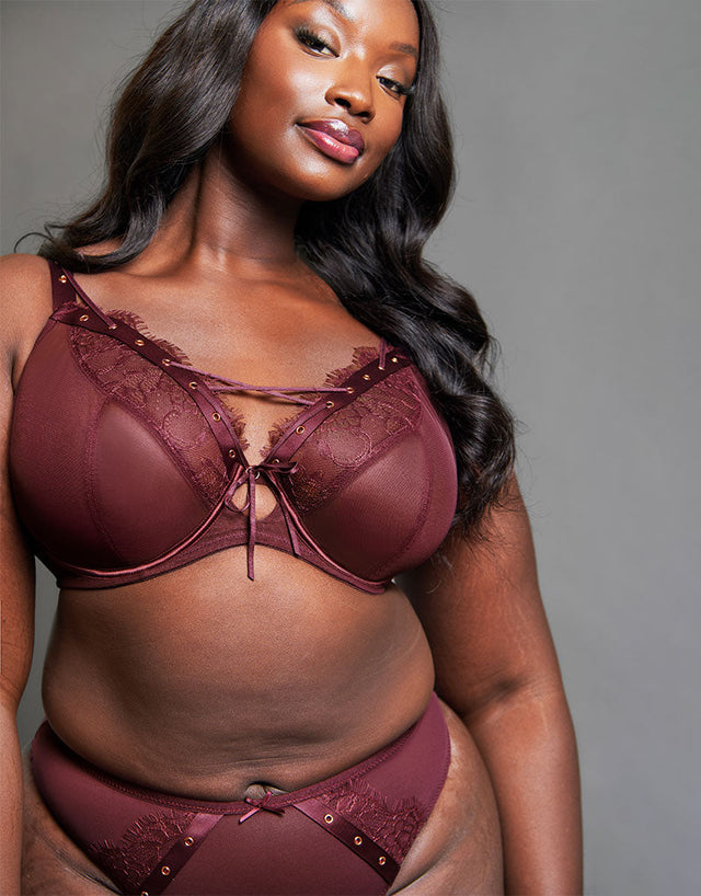 Scantilly Laced Up Plunge Bra Merlot