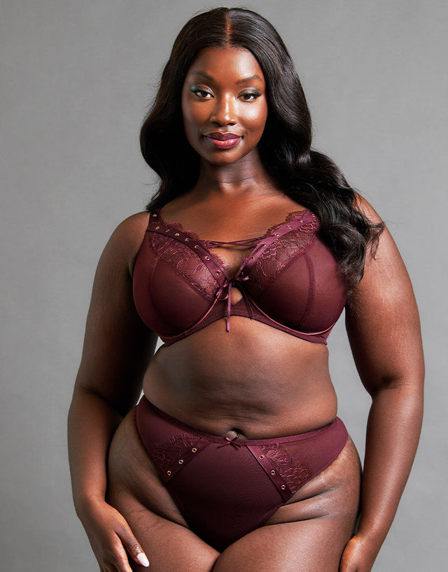 Scantilly Laced Up High Waist Thong Merlot