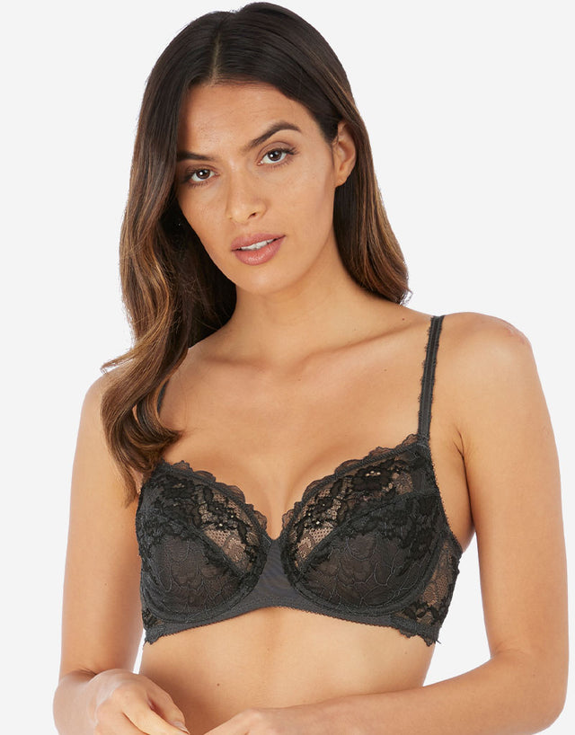 Wacoal Lace Perfection Balconette Bra Charcoal Grey