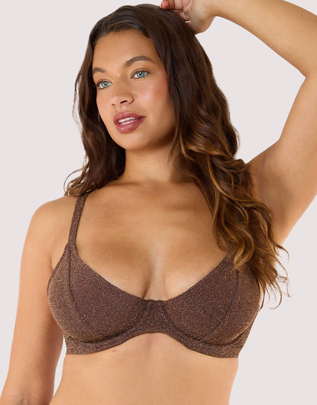 Wolf & Whistle Amber Plunge Bikini Top Bronze