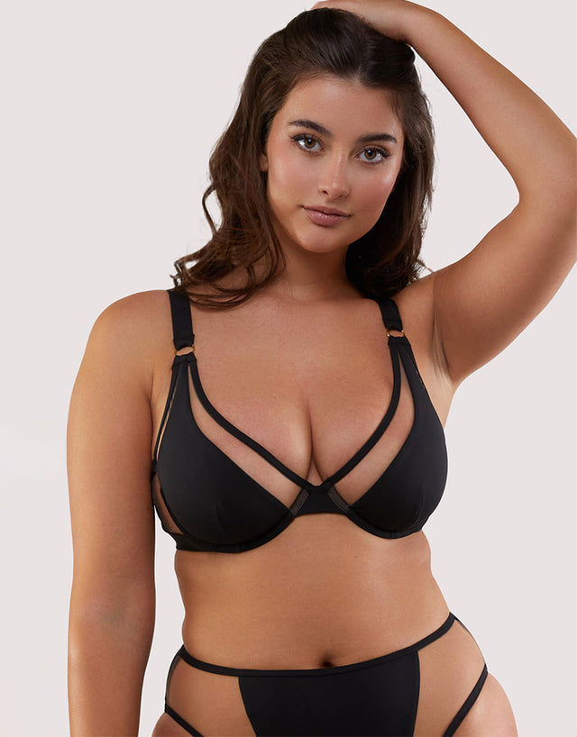 Wolf & Whistle Eloise Illusion Mesh Plunge Bikini Top Black