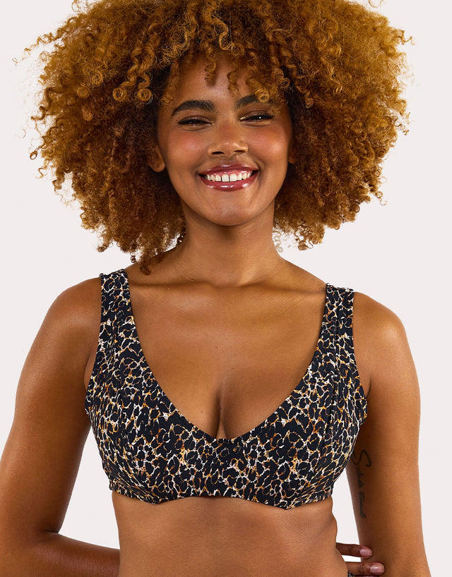 Wolf & Whistle Juliet Crop Plunge Bikini Top Leopard Print
