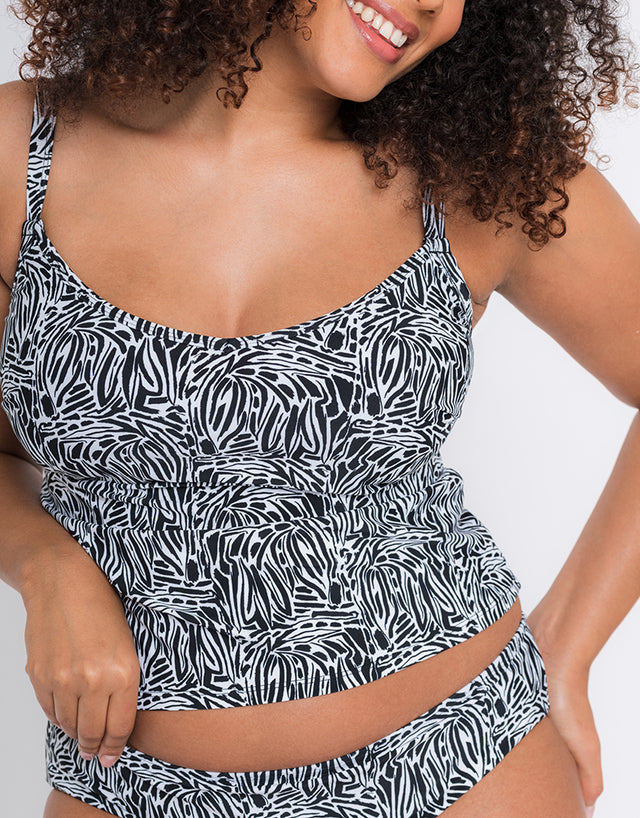 Curvy Kate Sundown Plunge Tankini Multiway Top Black Print
