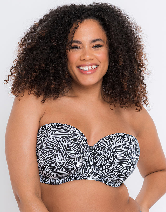 Curvy Kate Sundown Bandeau Strapless Multiway Bikini Top Black Print