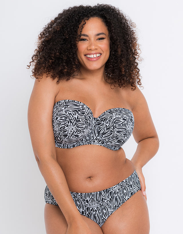 Curvy Kate Sundown Bandeau Strapless Multiway Bikini Top Black Print