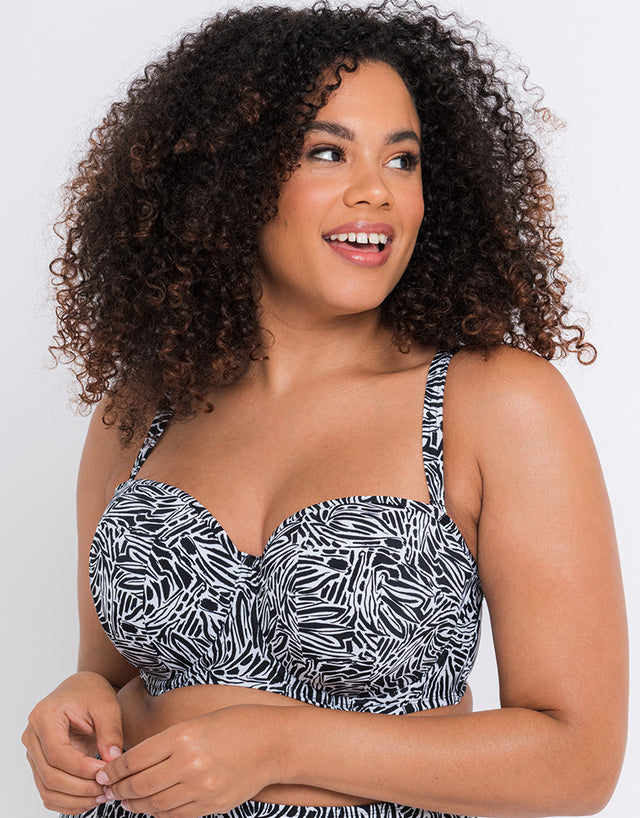 Curvy Kate Sundown Bandeau Strapless Multiway Bikini Top Black Print