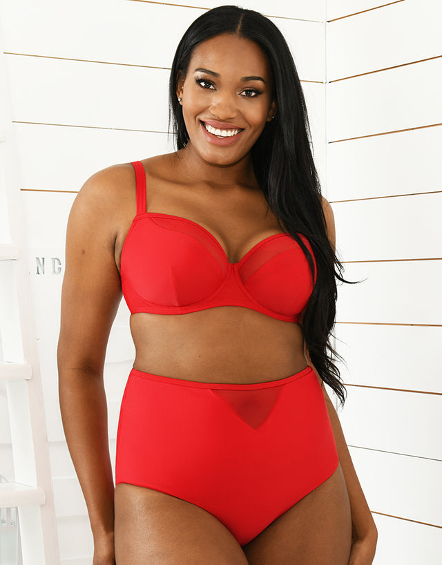 Curvy Kate Sheer Class Padded Balcony Bikini Top Red