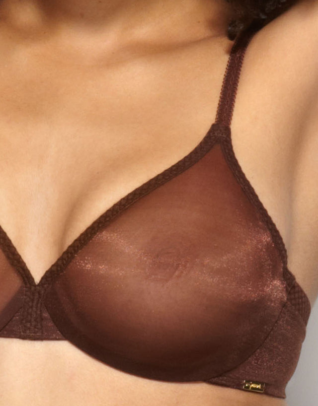 Gossard Glossies Sheer Plunge Bra Rich Brown