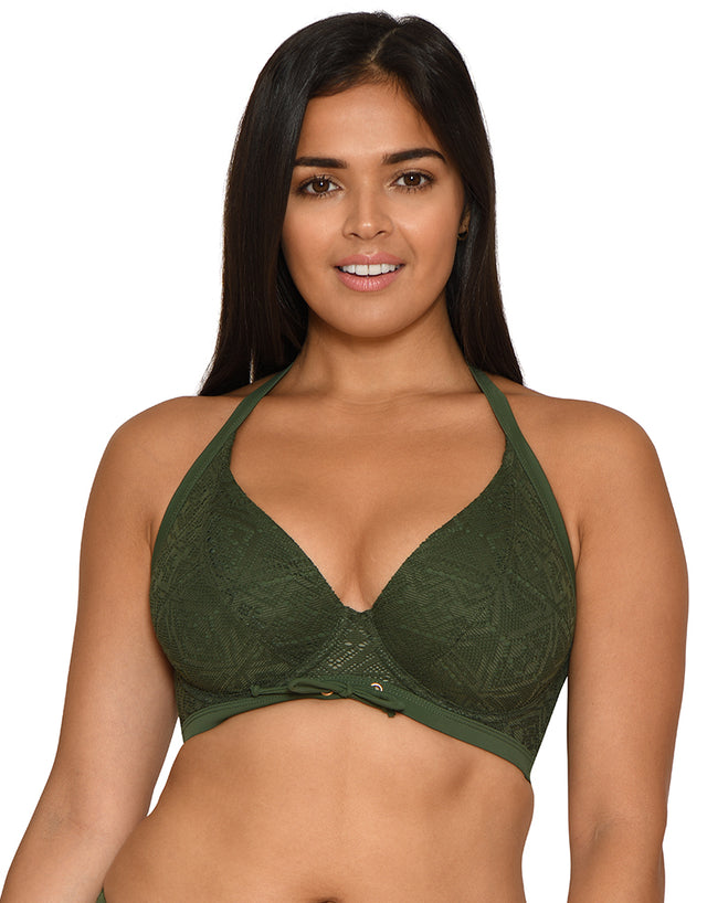 Curvy Kate Rush Halterneck Bikini Top Olive