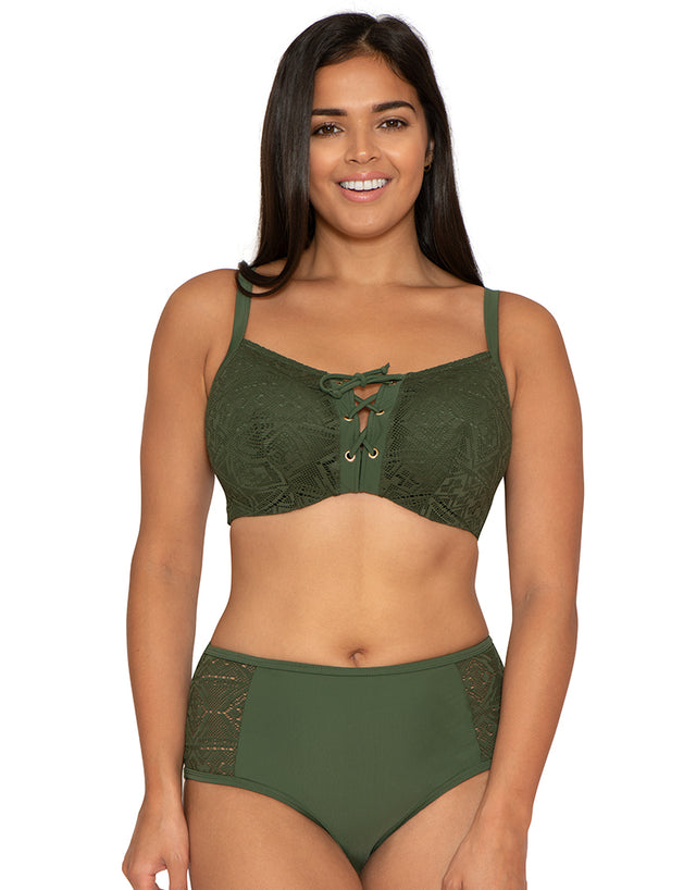 Curvy Kate Rush Padded Plunge Bikini Top Olive