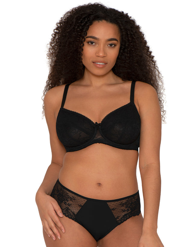 Ivory Rose Lace Balconette Bra Black