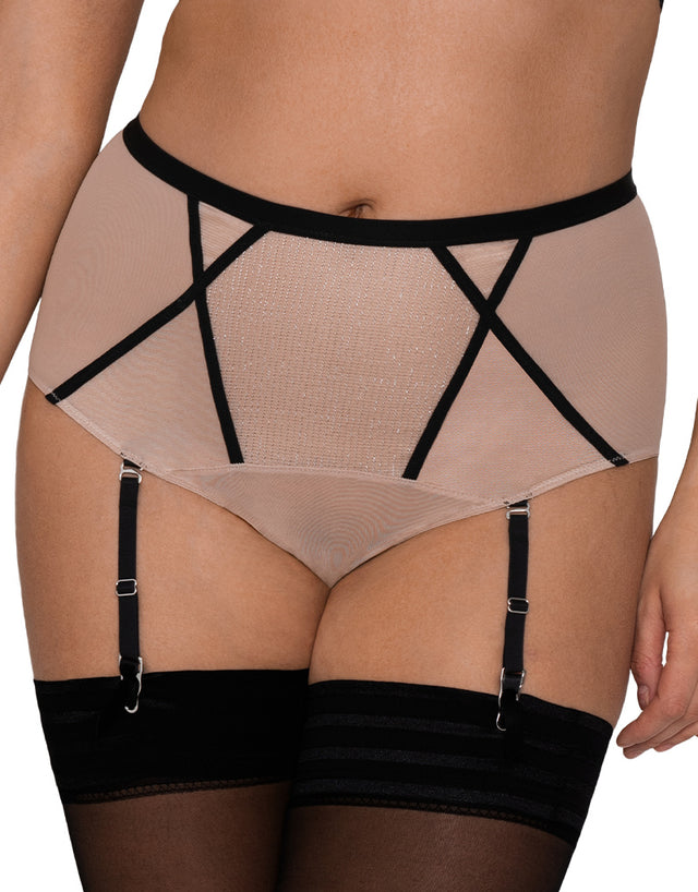 Curvy Kate Sparks Fly High Waist Suspender Brief Latte/Silver