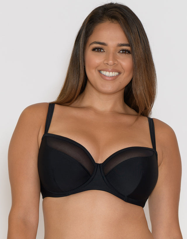 Curvy Kate Sheer Class Padded Balcony Bikini Top Black