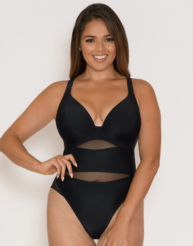 Curvy Kate Sheer Class Plunge Swimsuit Black