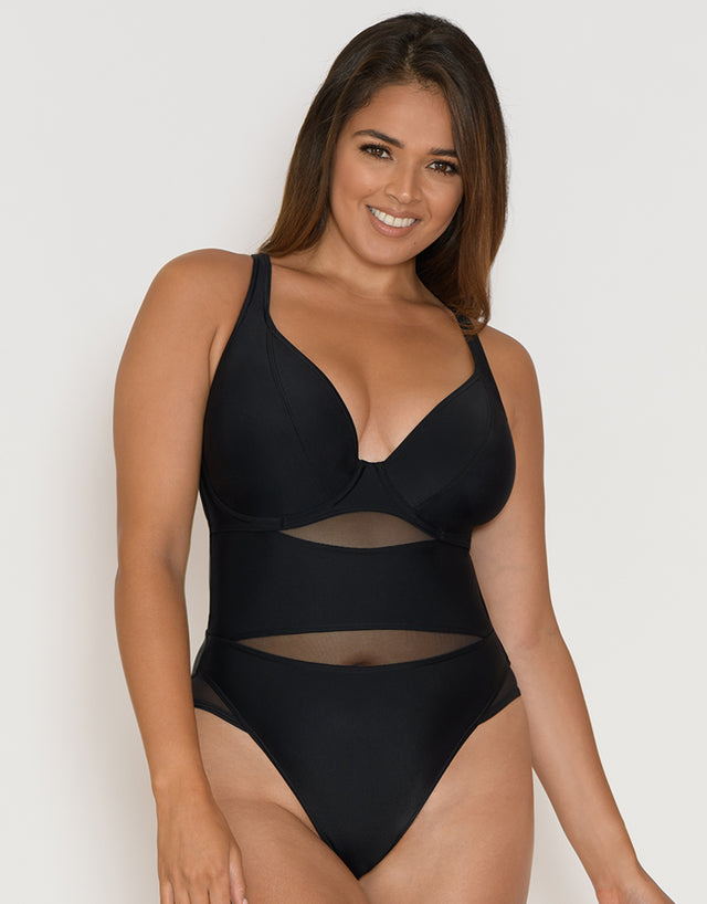 Curvy Kate Sheer Class Plunge Swimsuit Black