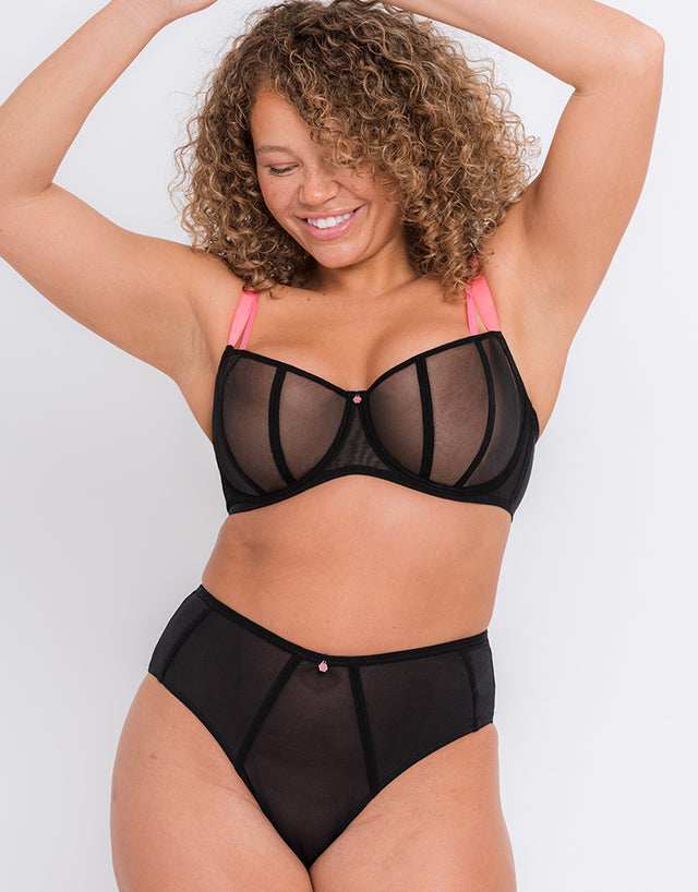 Curvy Kate Elementary High Waist Brazilian Black/Pink