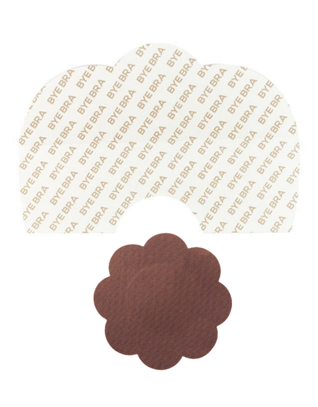 Bye Bra Breast Lift Tape F-H Cup With Satin Nipple Covers Brown