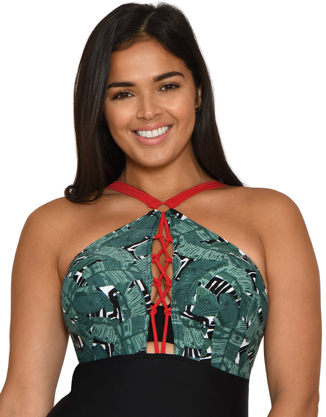 Curvy Kate Paradise Palm Padded Plunge Swimsuit Palm Print