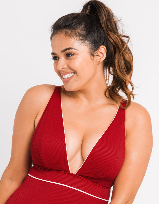 Curvy Kate Poolside Non Wired Plunge Swimsuit Pink/Red