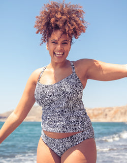 Curvy Kate Sundown Plunge Tankini Multiway Top Black Print