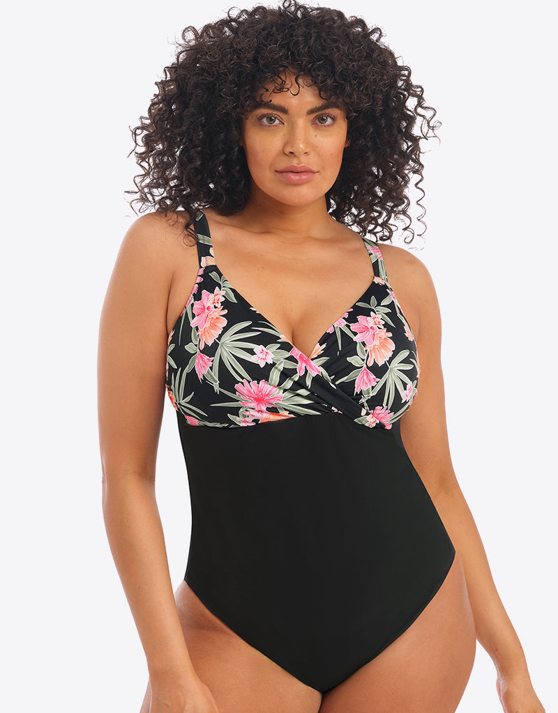 Elomi Dark Tropics Moulded Swimsuit Black Brastop UK