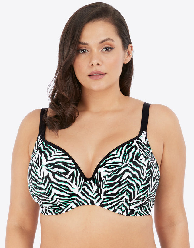 Elomi Zebra Rhythm Plunge Bikini Top Black