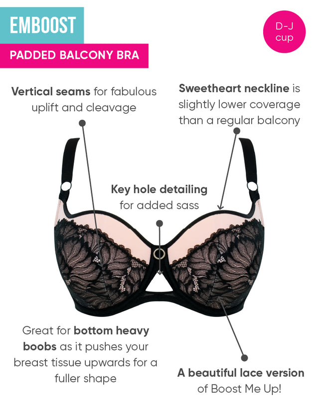 Curvy Kate Emboost Padded Balcony Bra Black/Pink