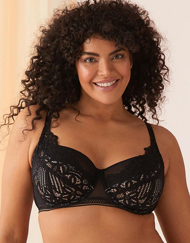 Figleaves Harper Geometric Lace Full Cup Bra Black