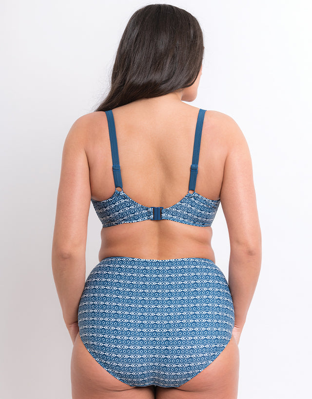 Flirtelle Malibu Marina Padded Balcony Bikini Top Navy Print