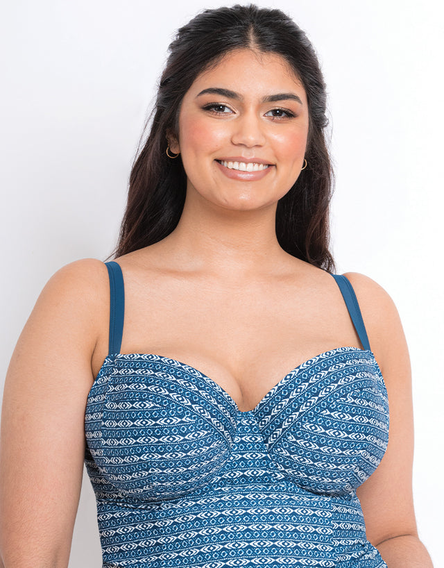 Flirtelle Malibu Marina Padded Balcony Tankini Top Navy Print