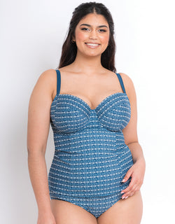 Flirtelle Malibu Marina Padded Balcony Tankini Top Navy Print