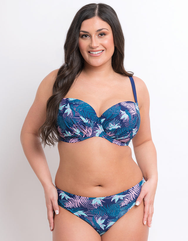 Flirtelle Palm Bay Padded Balcony Bikini Top Navy Print