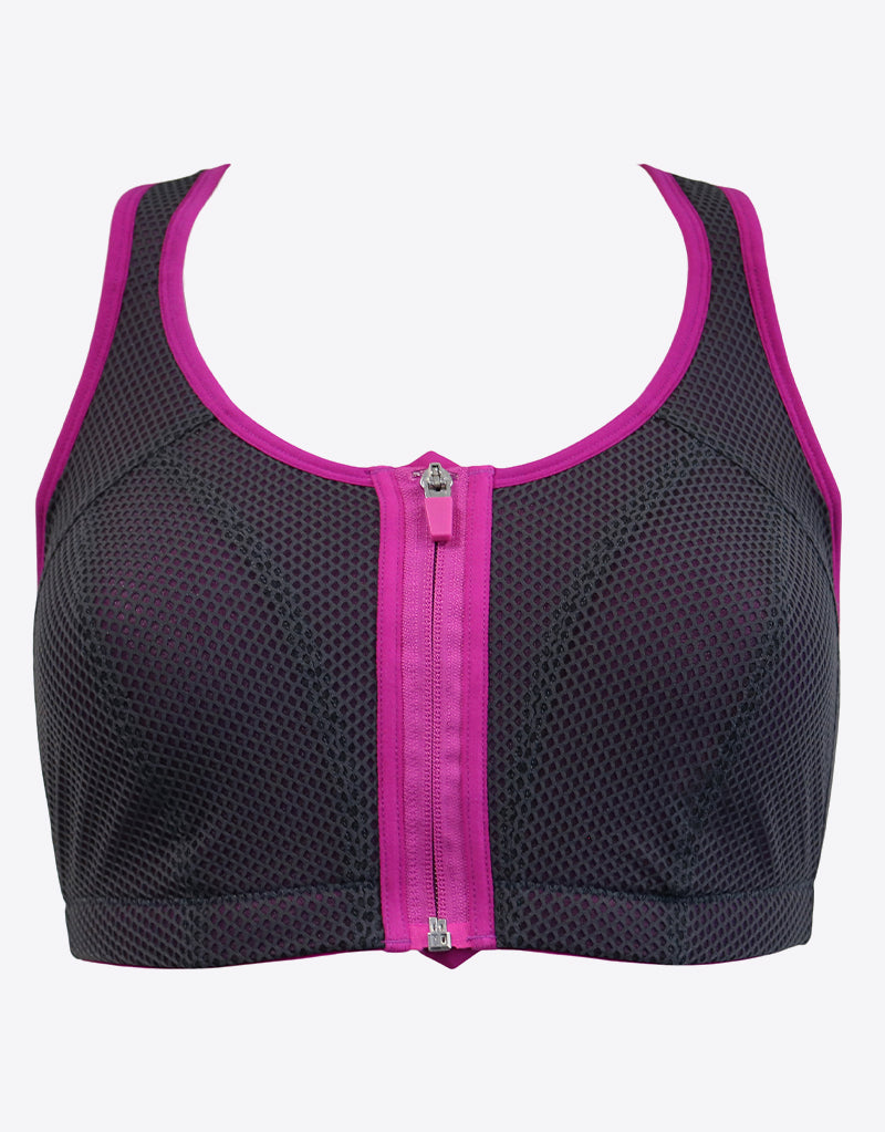 Pour Moi Energy Elevate Zip Front Sports Bra Grey/Orchid – Brastop US